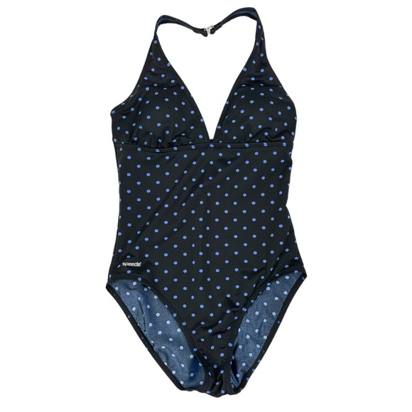 Speedo Polka Dot Swimsuit Halter Neck One Piece Size 10 - Picture 1 of 7
